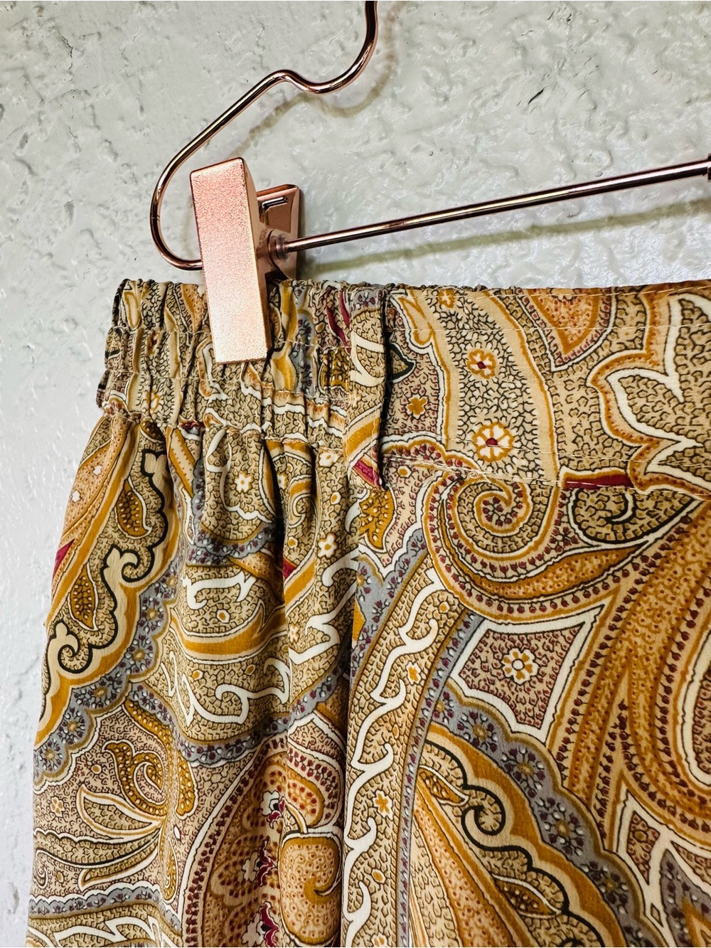 Vintage Liz Claiborne 100% Silk Paisley Midi Skirt Mustard Gold Pleated Size 10 - Picture 7 of 9